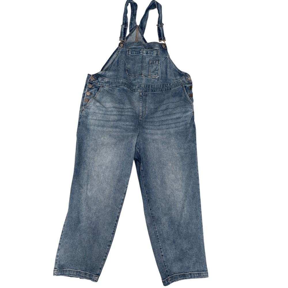 Lane Bryant Denim Overalls Women 20 Blue Straight Leg Bib Jumpsuit Stretch